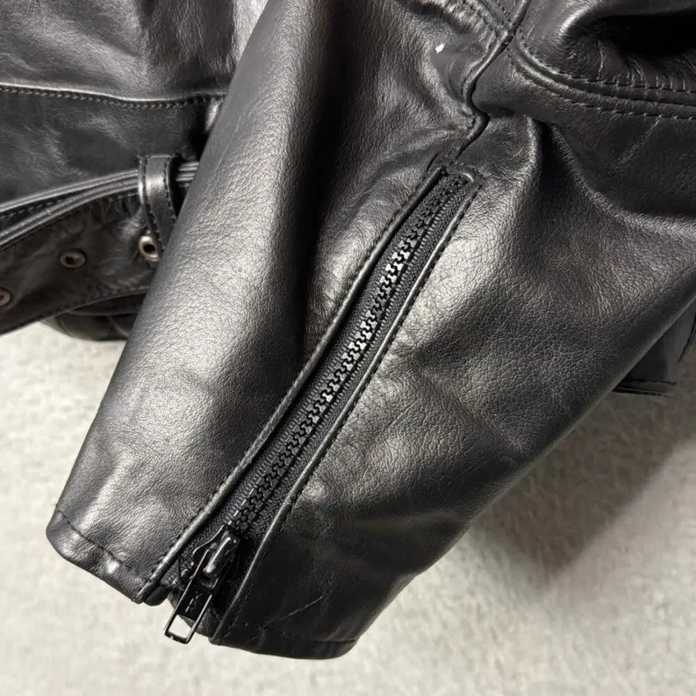 Vintage 1998 Wilsons Leather Moto Jacket Mens 40 Black Biker Y2K Motorcycle